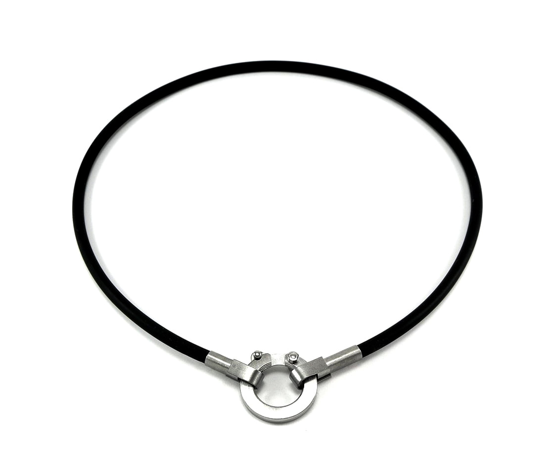 Black Rubber necklace with center Charm holder Stainless Steel Round ...
