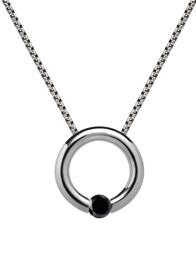 White Sapphire Tension Set Circle Necklace with Chain in Stainless ...