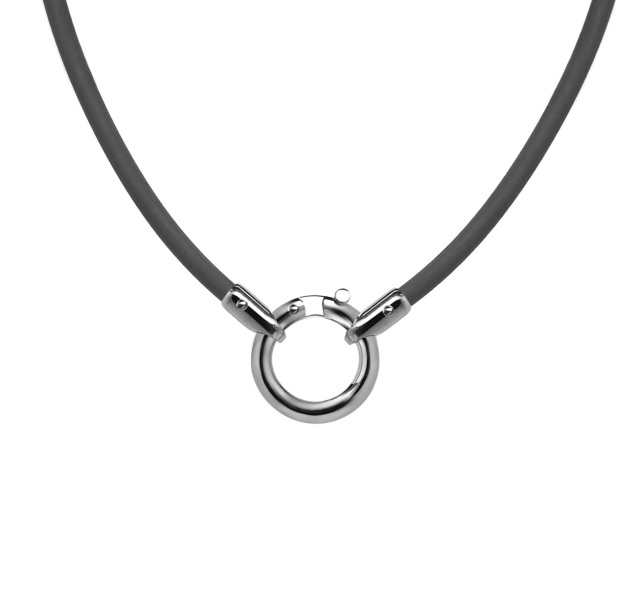 Charm Necklace in Black PVC Rubber and Round Clasp by Taormina Jewelry