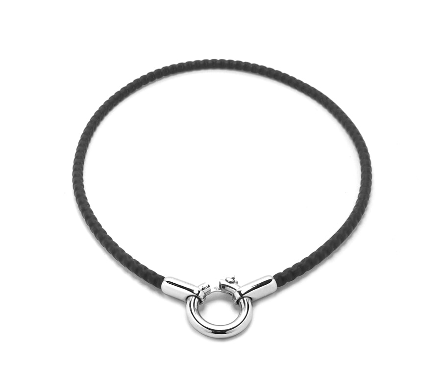 Charm Necklace in Black PVC Coated Box Chain and Round Clasp by ...