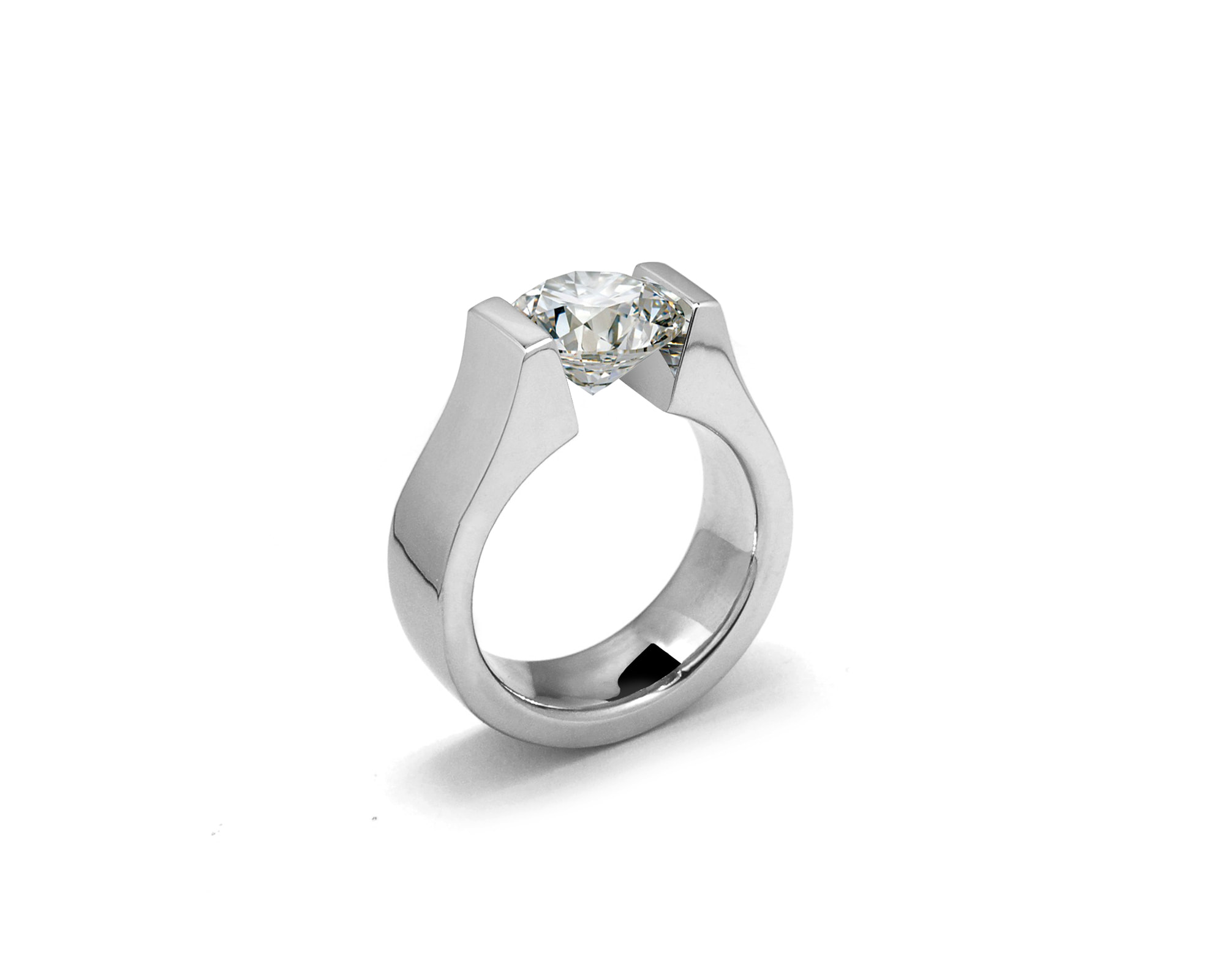 Twisted Bypass Solitaire Tension Set Engagement Ring 14k White Gold - U4377