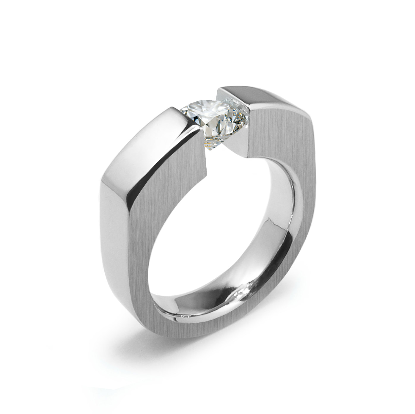 Tension Set Open Band with a Large Channel Set Diamond Bridge Engagement  Ring – bbr209-1