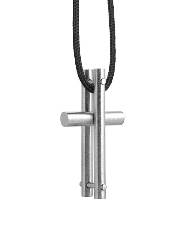 Double Rod Cross Minimalist Pendant in Stainless Steel by Taormina Jewelry