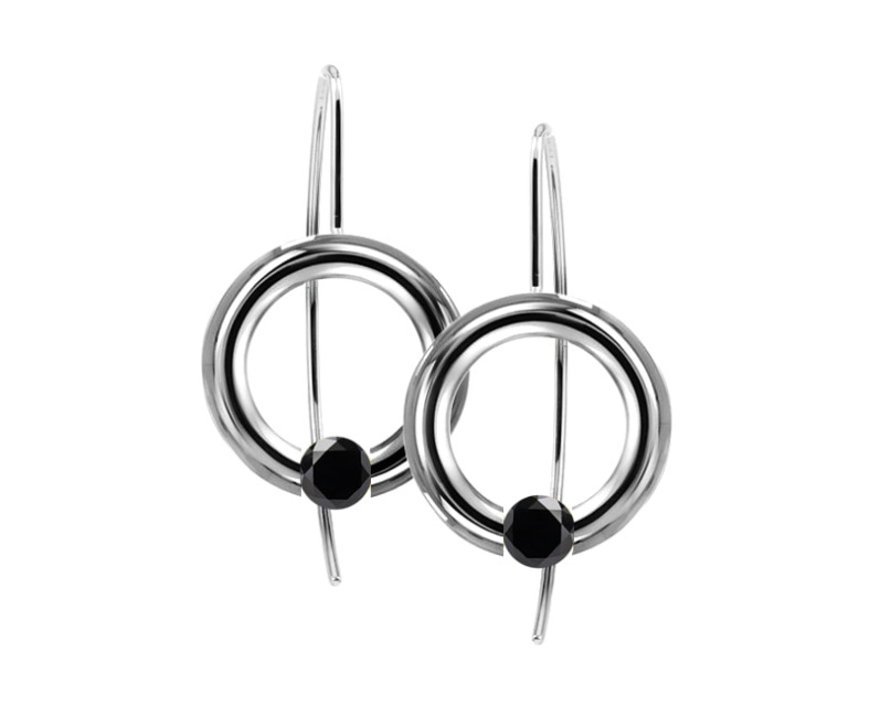 Blue Sapphire Circle Drop Tension Set Earrings in Stainless Steel by ...